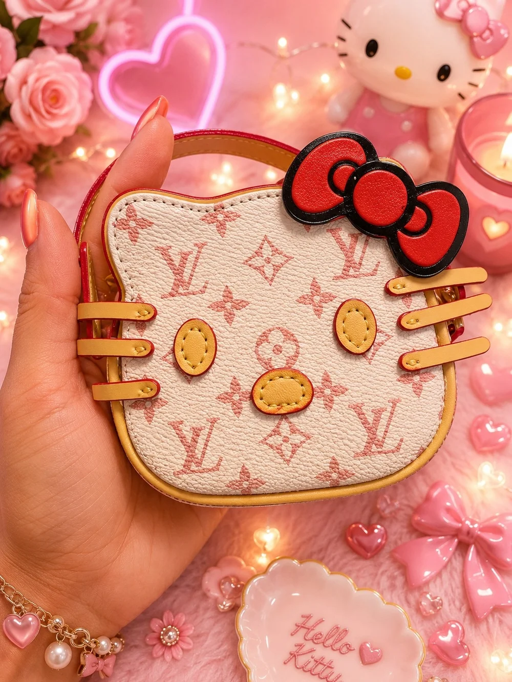 Fashion Fashion Hello Kitty Mini Bag  Hello Kitty Coin Pouch with Red Bow